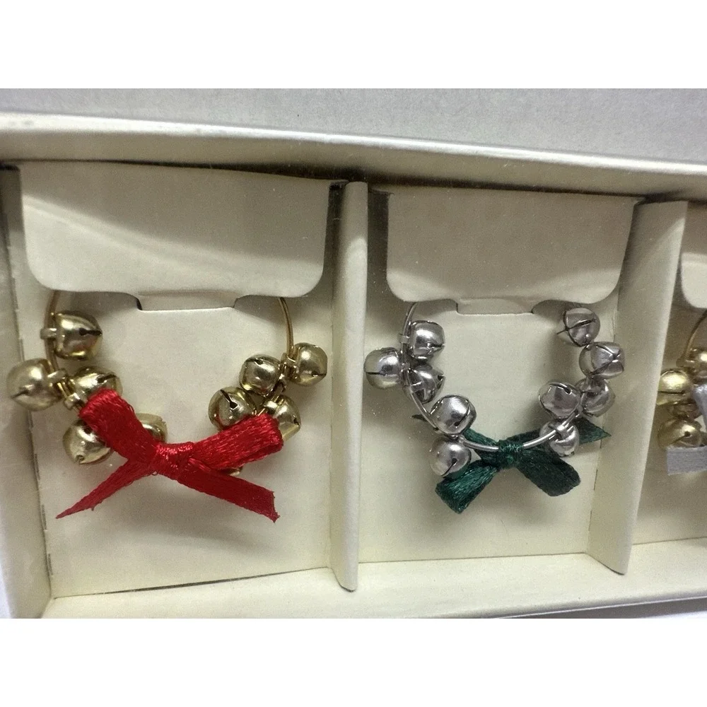 Pier 1 Imports Wine Glass Charms Holiday Christmas Bell Set of 6 New Sealed NOS